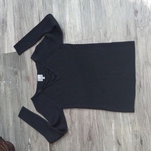 The Slope Brooklyn NY Lace Up V- Neck Strechy  Black Sweater